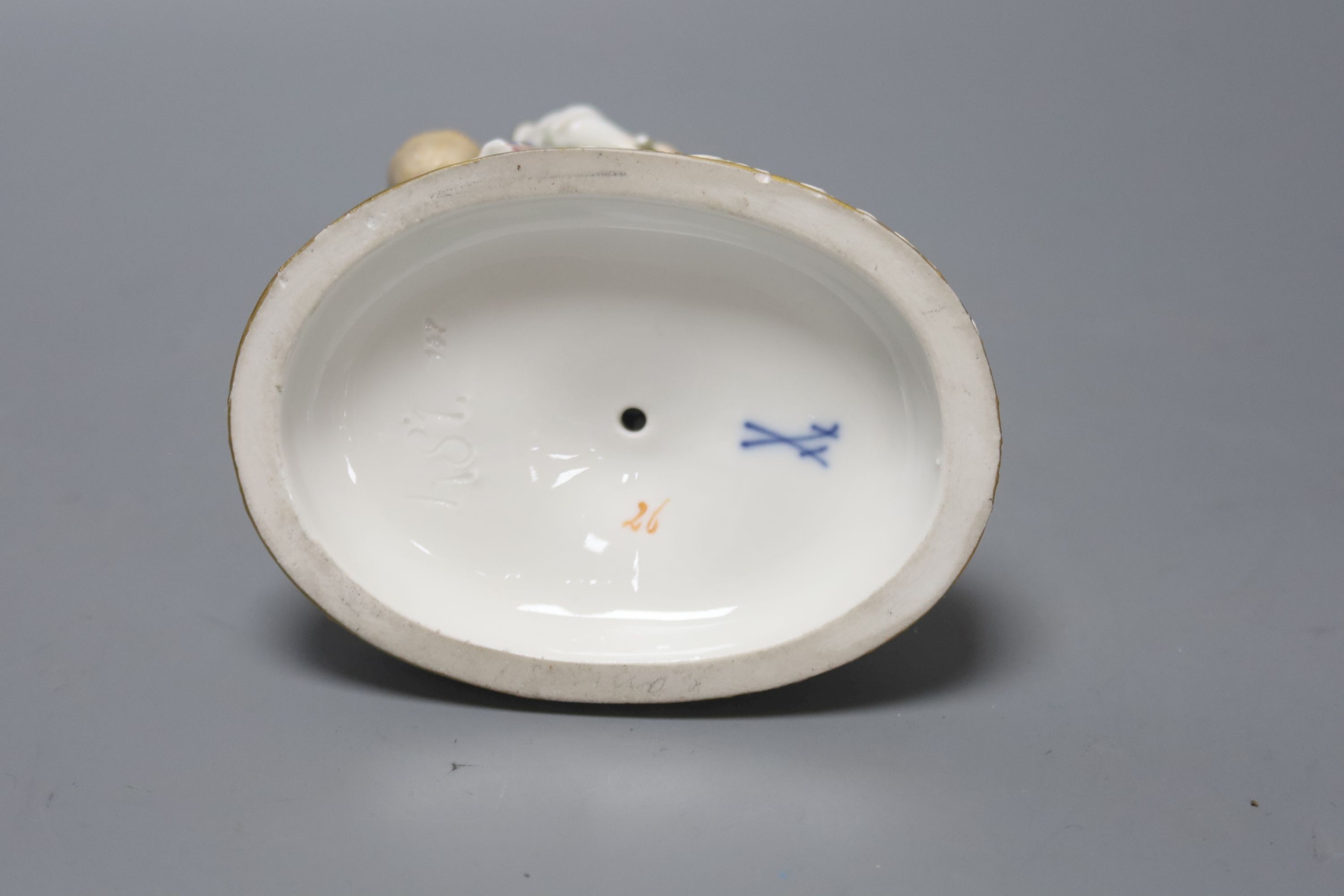 A late 19th/early 20th Meissen girl and goat group, model number H81, 15cm 15cm